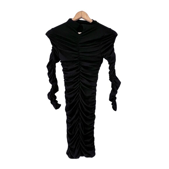 ASTR the Label Black Mini Dress Bodycon Gathered Sides/Sleeves Ruching NEW NWT - Picture 4 of 9